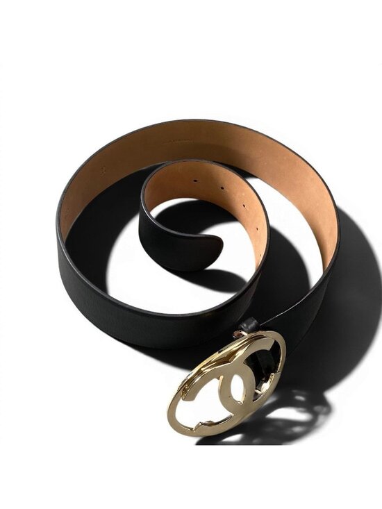 Chanel CC Logo Big Buckle Leather Belt 34 85 Black Gold main image 7